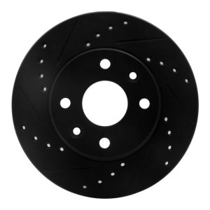 Kia Spectra Brake Rotor (1) - Front Left - R1 Concepts - Drilled & Slotted - Black - `94-`00
